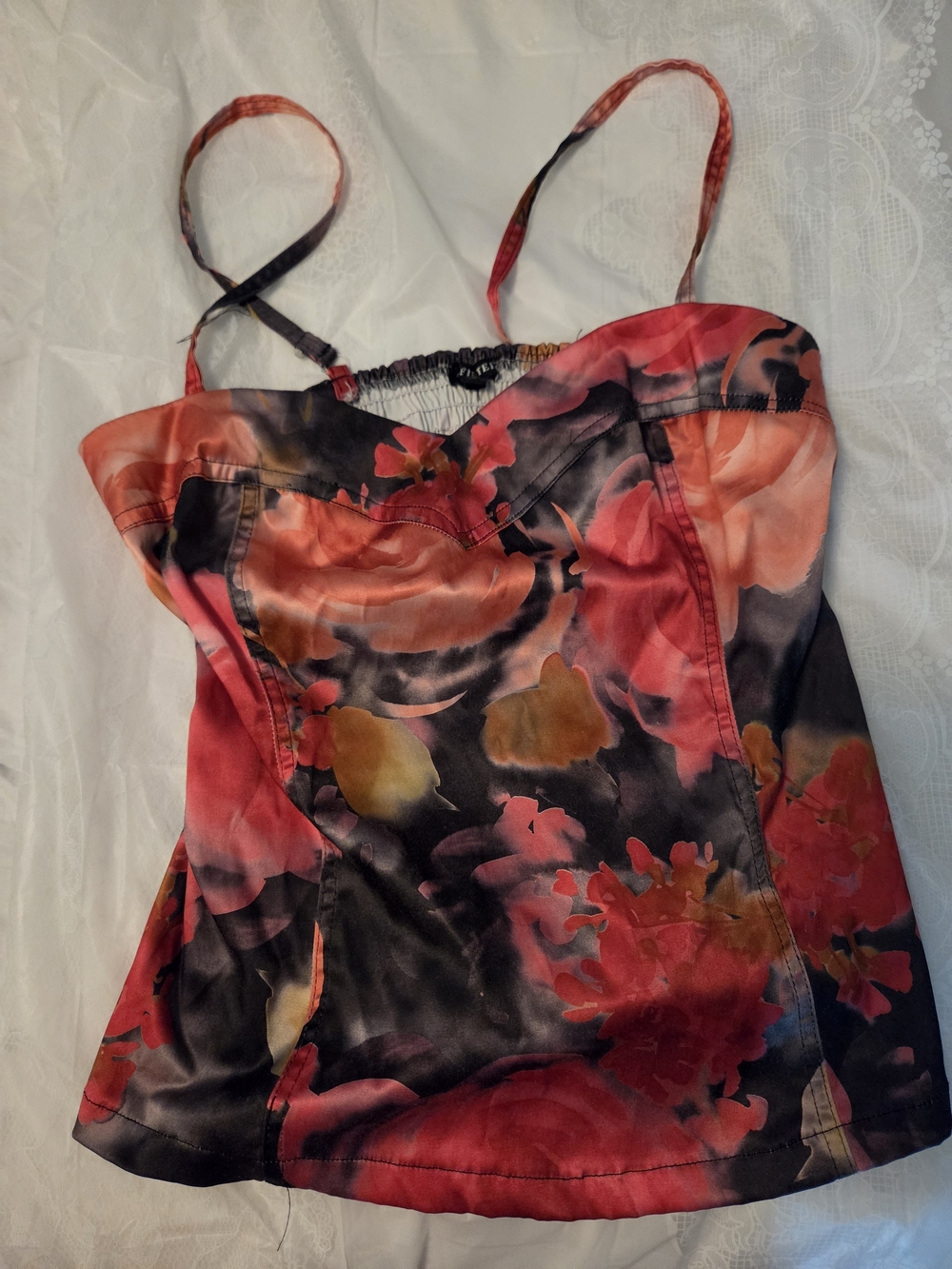 Floral Satin Cami Top in Red and Black